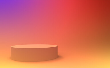 3d yellow orange and purple neon light cylinder podium minimal studio gradient colors background. Abstract 3d geometric shape object illustration render. Display for summer holiday product.