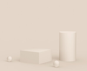 3d brown creamy stage podium modern minimal design in studio background. Abstract 3d geometric shape object illustration render. Display for cosmetic fashion product. Natural color tones.