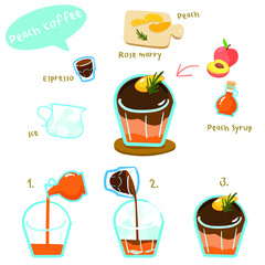 Peach coffee recipe vector illustration.