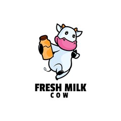 Vector Logo Illustration Cow Mascot Cartoon Style.