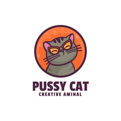 Vector Logo Illustration Pussy Cat Mascot Cartoon Style.