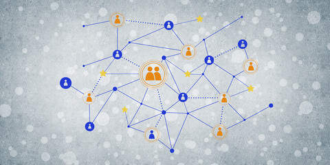 Lines and dots as networking idea drawn on cement background
