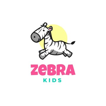 Vector Logo Illustration Zebra Mascot Cartoon Style.
