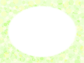 緑色のふんわり水玉背景に白い円形のフレーム