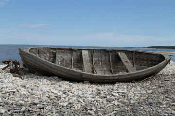 Boat on a stony beach on the island of Gotland