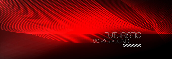 Abstract neon glowing light in the dark with waves. Shiny magic energy and motion concept, vector abstract wallpaper background