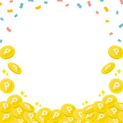 紙吹雪とポイントコインの背景　正方形 　Point coin background
