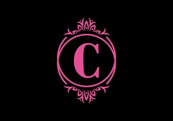 Pink black of C initial letter in classic frame