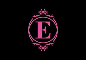 Pink black of E initial letter in classic frame