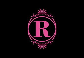 Pink black of R initial letter in classic frame