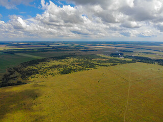 Aerial view of fields and forests outside the village (Sovetsk, Kirov region, Russia)