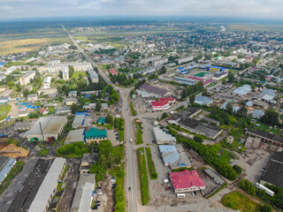 Fototapeta premium Aerial view of Stroiteley Street (Sovetsk, Kirovskaya Oblast, Russia)