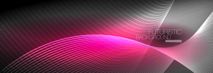 Abstract neon glowing light in the dark with waves. Shiny magic energy and motion concept, vector abstract wallpaper background
