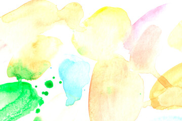 Obraz na płótnie Canvas Abstract watercolor background from colorful stains, spots. Multicolor artistic palette, canvas from the spread of wet blotches of paint. Hand drawn background