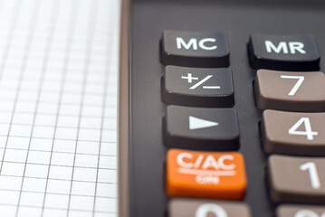 Calculator on a notebook. Business plan analysis concept. Business concept.Closeup.