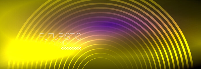 Dark abstract background with glowing neon circles. Trendy layout template for business or technology presentation, internet poster or web brochure cover, wallpaper