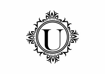 Black initial U letter in classic frame