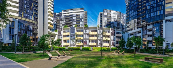  Panorama-appartementengebouw in de buitenwijk NSW Australia van Sydney © Elias Bitar