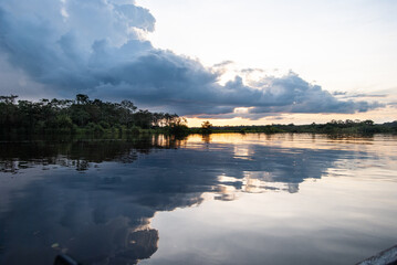 Nice postcard a sunset or sunrise in the Amazon river of South America