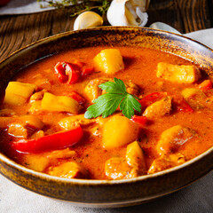 rustic Hungarian goulash soup with paprika