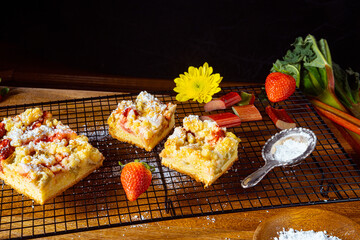 Strawberry rhubarb cake with sprinkles