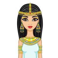 Obraz premium Animation Egyptian princess in gold jewelry, isolated on a beige background.