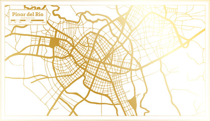 Pinar del Rio Cuba City Map in Retro Style in Golden Color. Outline Map.