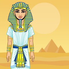 Animation Egyptian Pharaoh. Background - the desert and pyramids.