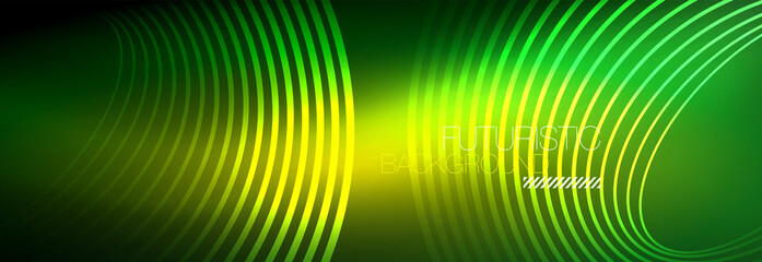 Dark abstract background with glowing neon circles. Trendy layout template for business or technology presentation, internet poster or web brochure cover, wallpaper