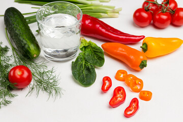 Chopped pepper slices. Tomatoes and colored peppers.