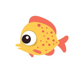 Fish yellow. Underwater world. Aquarium or tropical marine. Isolated on white background. Illustration in cartoon style. Flat design. Vector art