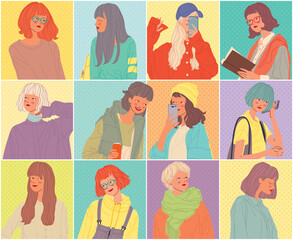 Diverse women faces background, women different style