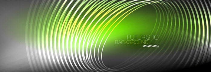 Dark abstract background with glowing neon circles. Trendy layout template for business or technology presentation, internet poster or web brochure cover, wallpaper