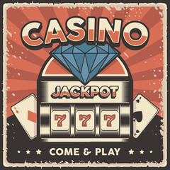 Retro vintage illustration vector graphic of Casino Jackpot Slot Machine fit for wood poster or signage