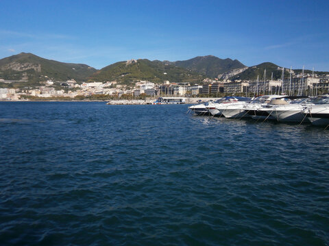 Beautiful shot of docked boats in Salerno, Italy