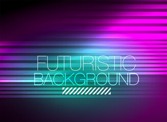 Bright neon color techno abstract background, shiny glowing neon lines in the dark background