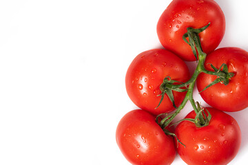 Ripe wet tomatoes close-up isolated on a white background. Bunch of tomatoes