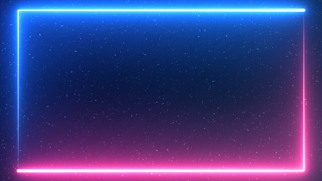 Blue space with stars with neon border background