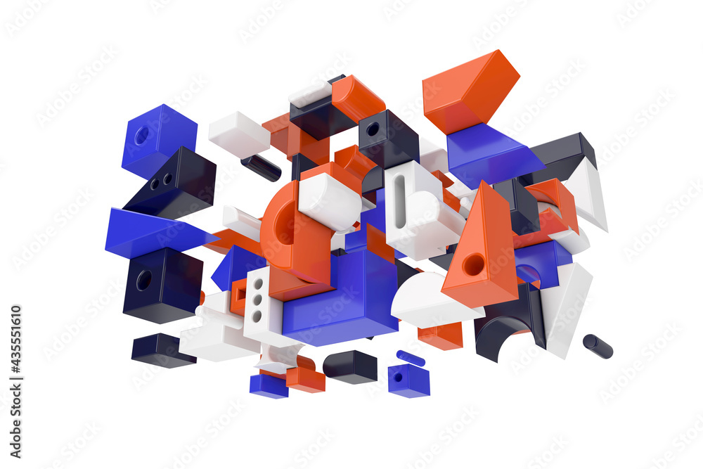 Aufkleber Abstract Colorful Geomerical Blocking Shapes Dynamic Moves. 3d Rendering