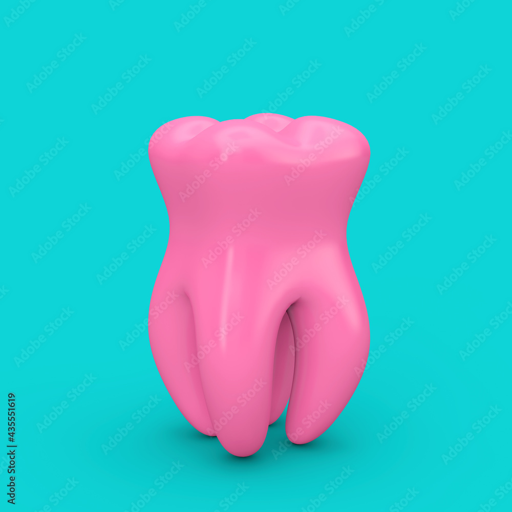 Aufkleber pink healthy tooth in duotone style. 3d rendering