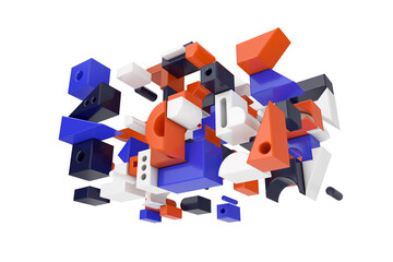 Abstract Colorful Geomerical Blocking Shapes Dynamic Moves. 3d Rendering