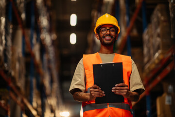 Warehouse worker during inventory at warehouse