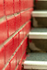 abstract red brick wall, red brick wall texture in partial blur