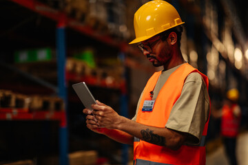 Warehouse worker during inventory at warehouse