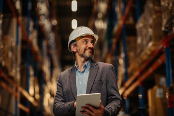 Manager In Warehouse using digital tablet