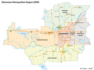 Fototapeta na wymiar administrative vector map of the Edmonton Metropolitan Region, Alberta, Canada