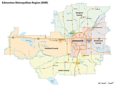administrative vector map of the Edmonton Metropolitan Region, Alberta, Canada