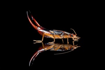 Earwig beautiful side reflexion Picture stock photo