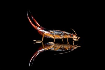 Earwig beautiful side reflexion Picture stock photo