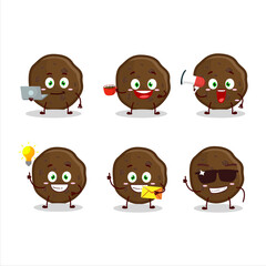 Chocolate cookies cartoon character with various types of business emoticons